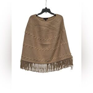 Lands End S/M Cable Knit Fringe Poncho Sweater Heavy